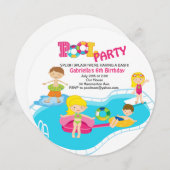 ガールズラウンドプールパーティー誕生日招待状 招待状 (正面/裏面)