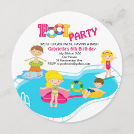 ガールズラウンドプールパーティー誕生日招待状 招待状