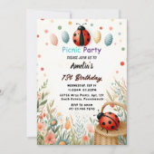 ガールズラブバグピクニック水玉模様1st Birthday 招待状 (正面)