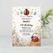 ガールズラブバグピクニック水玉模様1st Birthday 招待状 (スタンド正面)