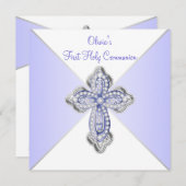 ガールズラベンダーパープルファースト・コミュニオン 招待状 (正面/裏面)