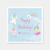 ガールズラマコーンユニコーンハッピーバースデーパーティー スタンダードカクテルナプキン (正面)