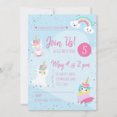 ガールズラマコーンユニコーン誕生日パーティー 招待状 (正面)