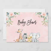ガールズランドスケープサファリ動物ベビーシャワー 招待状 (裏面)