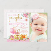 ガールズリトルカボチャフォトファースト誕生日 招待状 (正面/裏面)