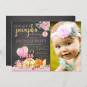 ガールズリトルカボチャフォトファースト誕生日 招待状 (正面/裏面)