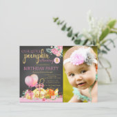 ガールズリトルカボチャフォトファースト誕生日 招待状 (スタンド正面)