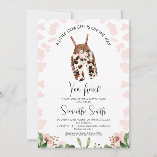 ガールズリトル女性のカーボーイオンザウェイベイビーシャワー 招待状 (正面)