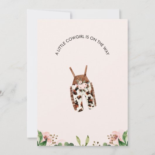 ガールズリトル女性のカーボーイオンザウェイベイビーシャワー 招待状 (裏面)