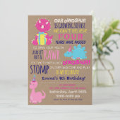 ガールズリトル恐竜子供の誕生日招待状 招待状 (スタンド正面)