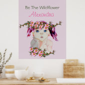 ガールズルームカスタムフローラピンクパープルワイルドフラワー ポスター (キッチン)