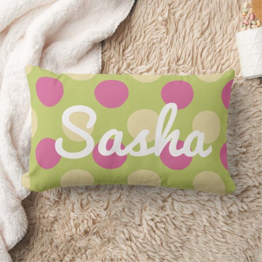 ガールズルームデコールピンクアンドグリーン水玉模様 ランバークッション (ブランケット)