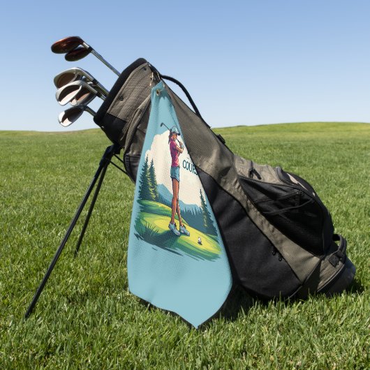 ガールズルールザコースレトロゴルフイラストレーション ゴルフタオル (グリーン)