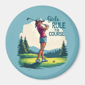 ガールズルールザコースレトロゴルフイラストレーション マグネット (正面)