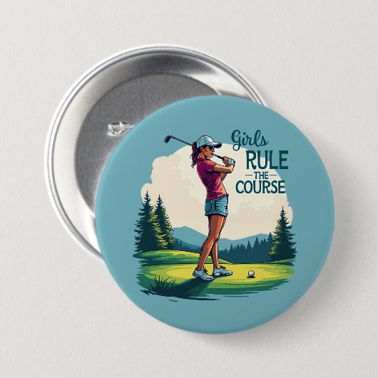 ガールズルールザコースレトロゴルフイラストレーション 缶バッジ (正面&裏面)