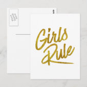 ガールズルール金ゴールドフォイルフェイクメタルグリッター引用文 ポストカード (正面/裏面)