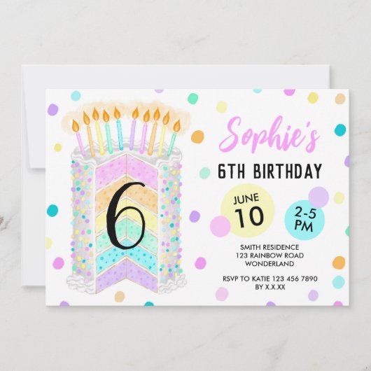 ガールズレインボーお誕生日ケーキ 招待状 (正面)