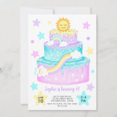 ガールズレインボーケーキ誕生日招待状 招待状 (正面)