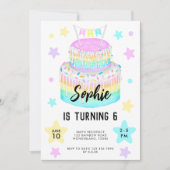 ガールズレインボーケーキ6th誕生日招待状 招待状 (正面)