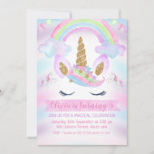 ガールズレインボーユニコーン誕生日招待状 招待状 (正面)