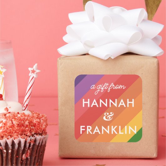 ガールズレインボー誕生日ギフトステッカー スクエアシール (パーティー)