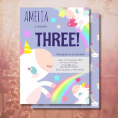 ガールズレインボー&ユニコーンパープル誕生日招待状 招待状