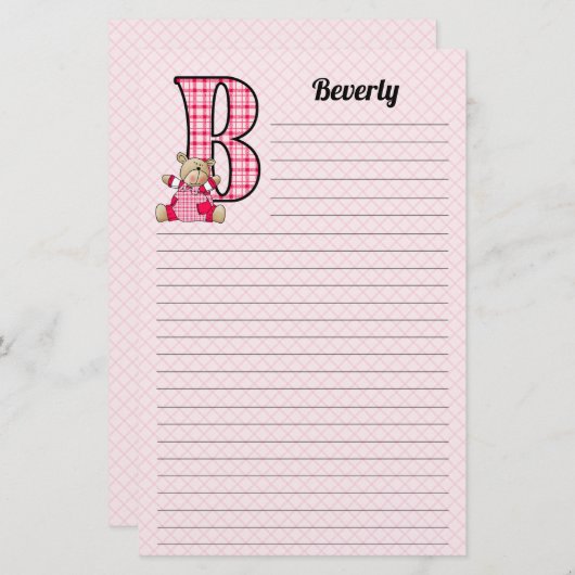 ガールズレターモノグラムのBテディベア 便箋 (正面/裏面)
