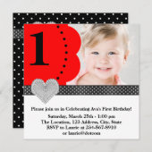 ガールズレッドフォトバースデーパーティー 招待状 (正面/裏面)