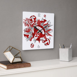 ガールズレッドホワイトバレーボールのスター名前をカスタムする スクエア壁時計