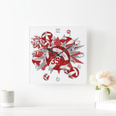 ガールズレッドホワイトバレーボールのスター名前をカスタムする スクエア壁時計 (ホーム)