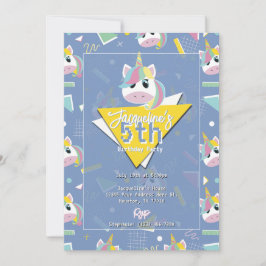 ガールズレトロパープルユニコーン誕生日招待状 招待状