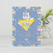 ガールズレトロパープルユニコーン誕生日招待状 招待状 (スタンド正面)