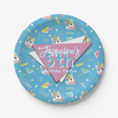 ガールズレトロブルーユニコーン誕生日 ペーパープレート (正面)
