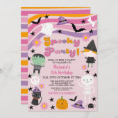 ガールズレトロプーキーパーティーハロウィーン誕生日 招待状 (正面/裏面)