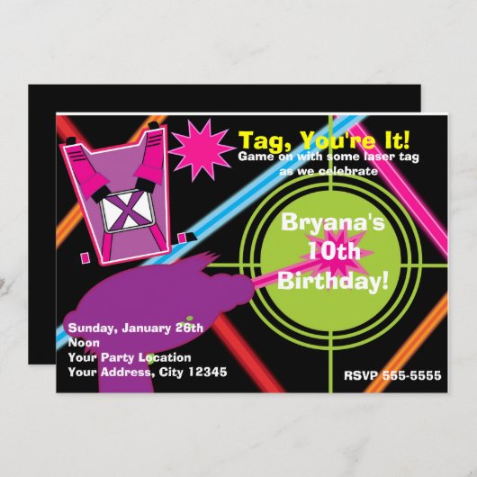 ガールズレーザーラベルガールバースデーパーティ招待状 招待状 (正面/裏面)