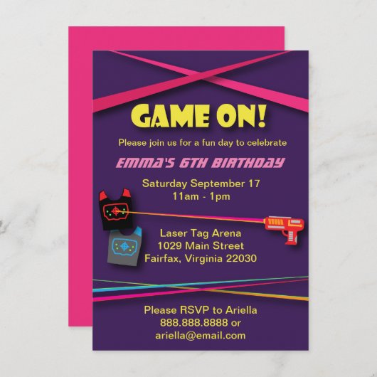 ガールズレーザーラベル誕生会 招待状 (正面/裏面)