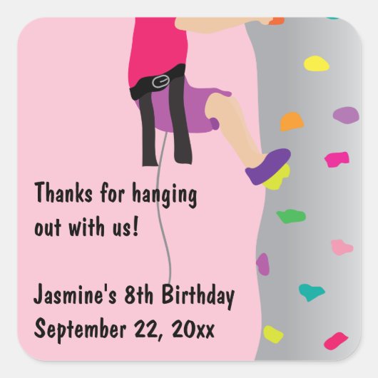 ガールズロックウォール登山誕生日パーティーのお願い スクエアシール (正面)