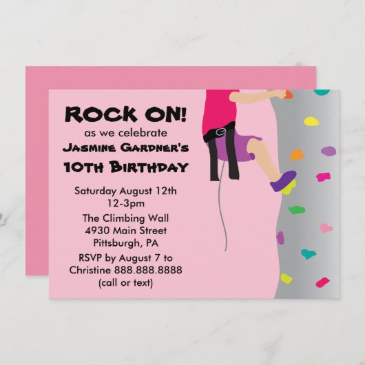 ガールズロックウォール登山誕生日パーティー 招待状 (正面/裏面)