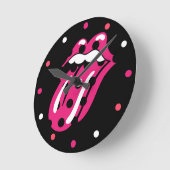 ガールズロックタングピンクブラックベッドルームデコール ラウンド壁時計 (傾斜)