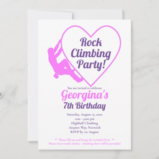 ガールズロック登山誕生日パーティーの招待 招待状 (正面)