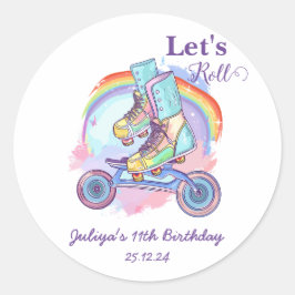 ガールズローラスケートで滑る誕生日 ラウンドシール