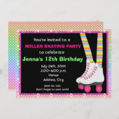 ガールズローラスケートスケートで滑る誕生日招待状 招待状 (正面/裏面)