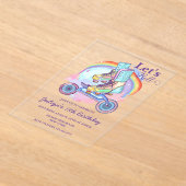 ガールズローラースケートで滑るパープルバースデーパーティー アクリル招待状 (レイダウン)