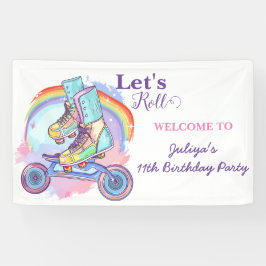 ガールズローラースケートで滑るパープルバースデーパーティー 横断幕