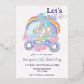 ガールズローラースケートで滑るパープルバースデーパーティー 箔招待状 (正面)