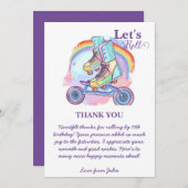 ガールズローラースケートで滑るパープル誕生日 サンキューカード (正面/裏面)