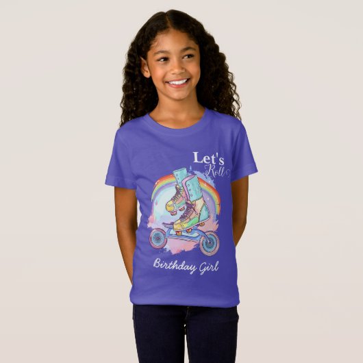 ガールズローラースケートで滑るパープル誕生日 Tシャツ (正面フル)