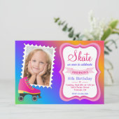 ガールズローラースケートで滑るピンクスケート誕生日パーティー 招待状 (スタンド正面)