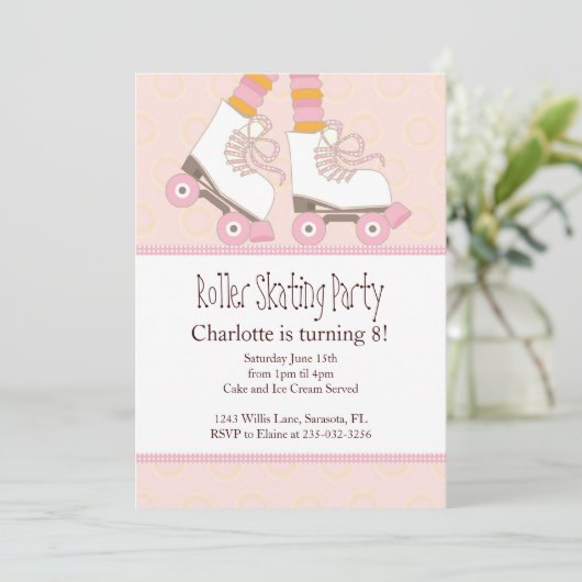 ガールズローラースケートで滑る主題パーティの招待状 招待状 (スタンド正面)
