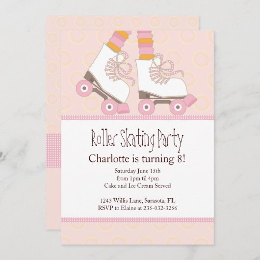 ガールズローラースケートで滑る主題パーティの招待状 招待状 (正面/裏面)